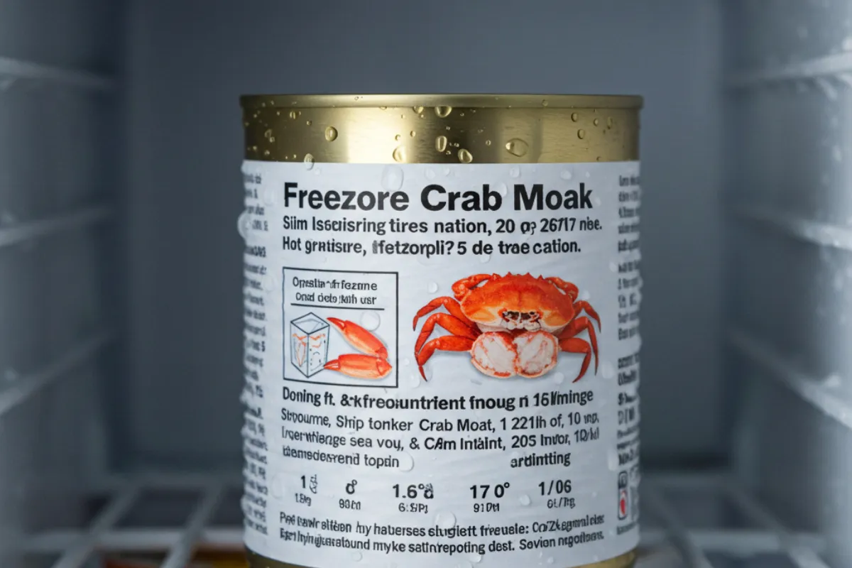 Image showing the proper method to store canned crab meat for freezing, answering the question: can you freeze crab meat in a can, with detailed steps.